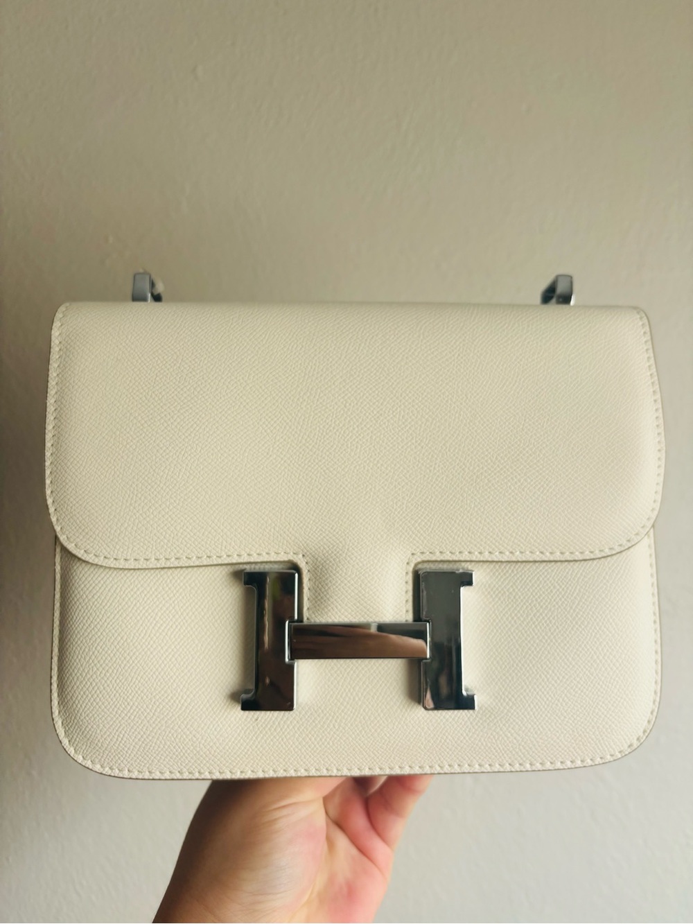 Structured Cream Crossbody Bag with Silver H Accent - Picture 10 of 12